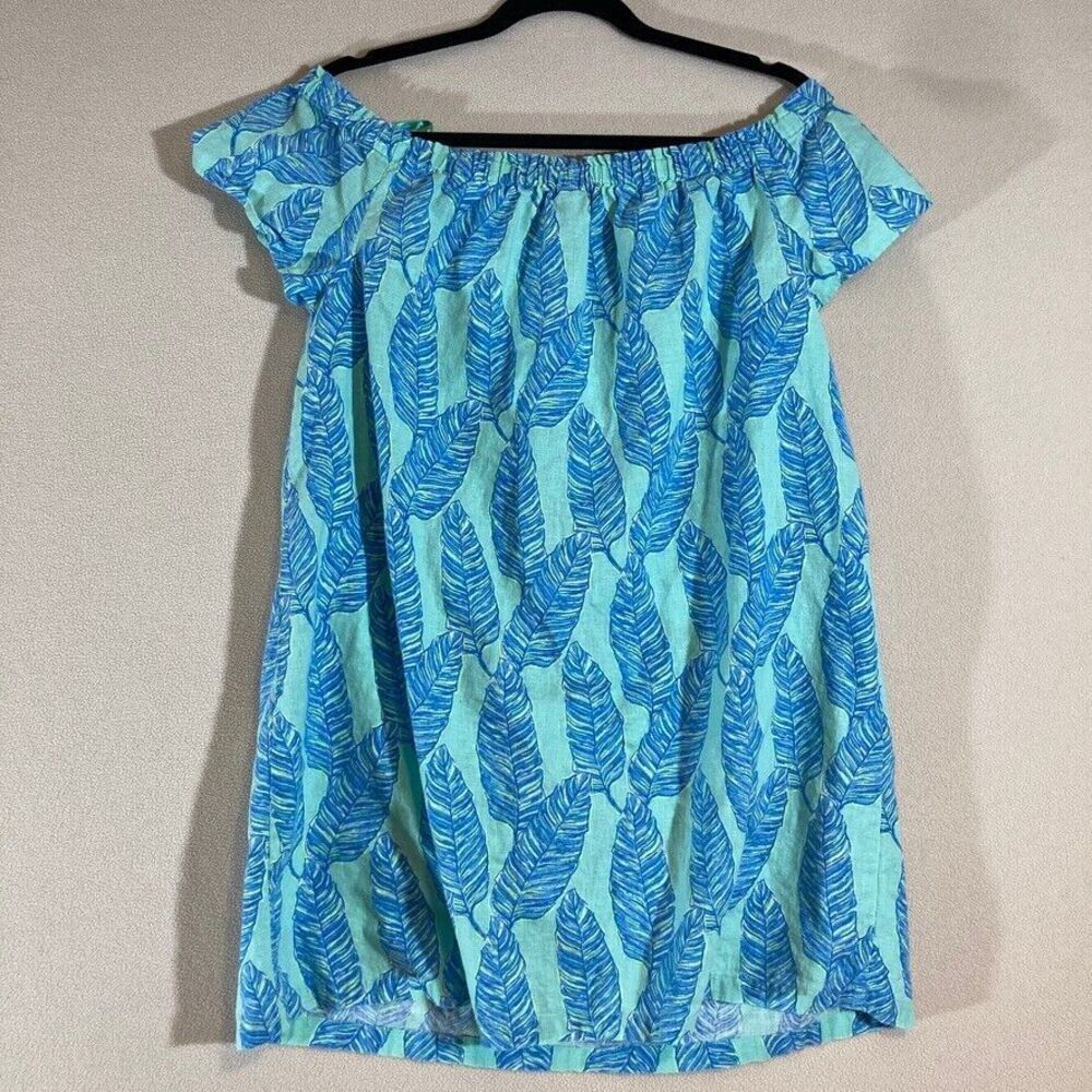 Vineyard Vines Dress L Blue Leaf Print Off Shoulder Mini Coastal Vacation Beach - Picture 5 of 5